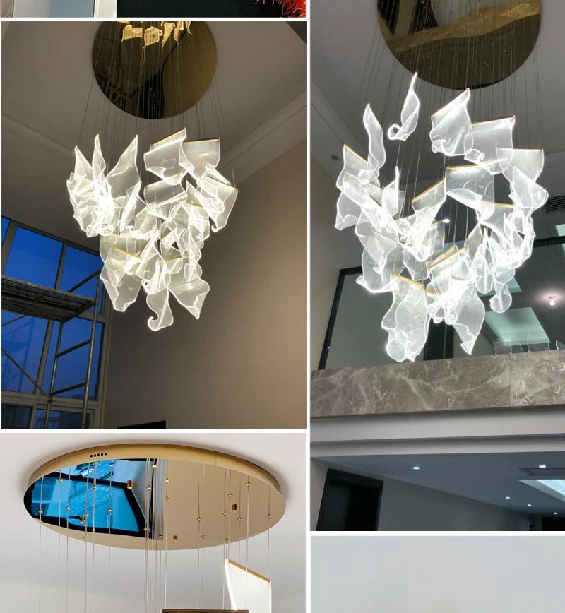 Light Guide LED Modern Chandelier living room decor lighting Duplex Rotating Stairs Pendant Lamp Dining room Hanging Lights