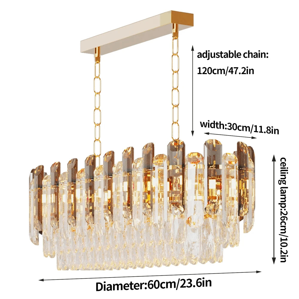 Vrygle Modern Crystal Chandeliers ,6-Light Crystal Rectangle Chandeliers, Dining Room Light Mount for Living Room Kitchen，room