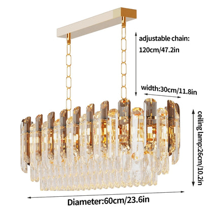 Vrygle Modern Crystal Chandeliers ,6-Light Crystal Rectangle Chandeliers, Dining Room Light Mount for Living Room Kitchen，room