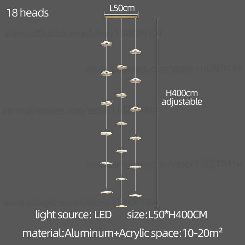 Led Staircase Pendant Lamp Modern Circular Lotus Leaf Living Room Chandelier Designer Villa Style Large Penthouse Chandelier