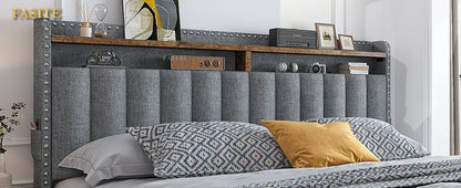 Bed Frame with 3 Storage Drawers,Queen Size Bed Frame with Headboard, Upholstered Platform Bed Frame Queen Size with Storage