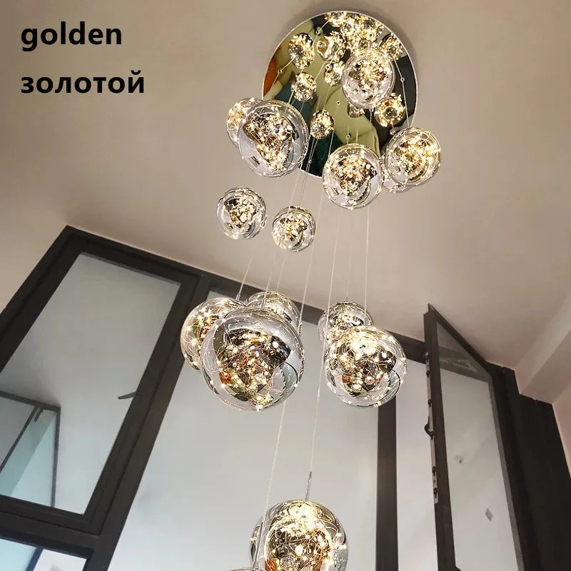 Modern Led Chandelier Glass Ball Dimmable for Staircase Living Room Pendant Lamps Home Decor Lighting Suspension Design Lusters