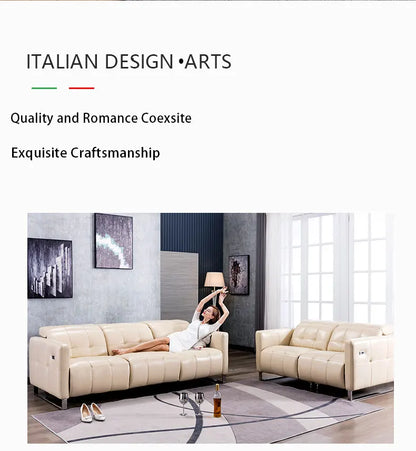 Genuine Leather Recliner Sofa Set,Modern Electric Recliner Sofa Set for Living Room