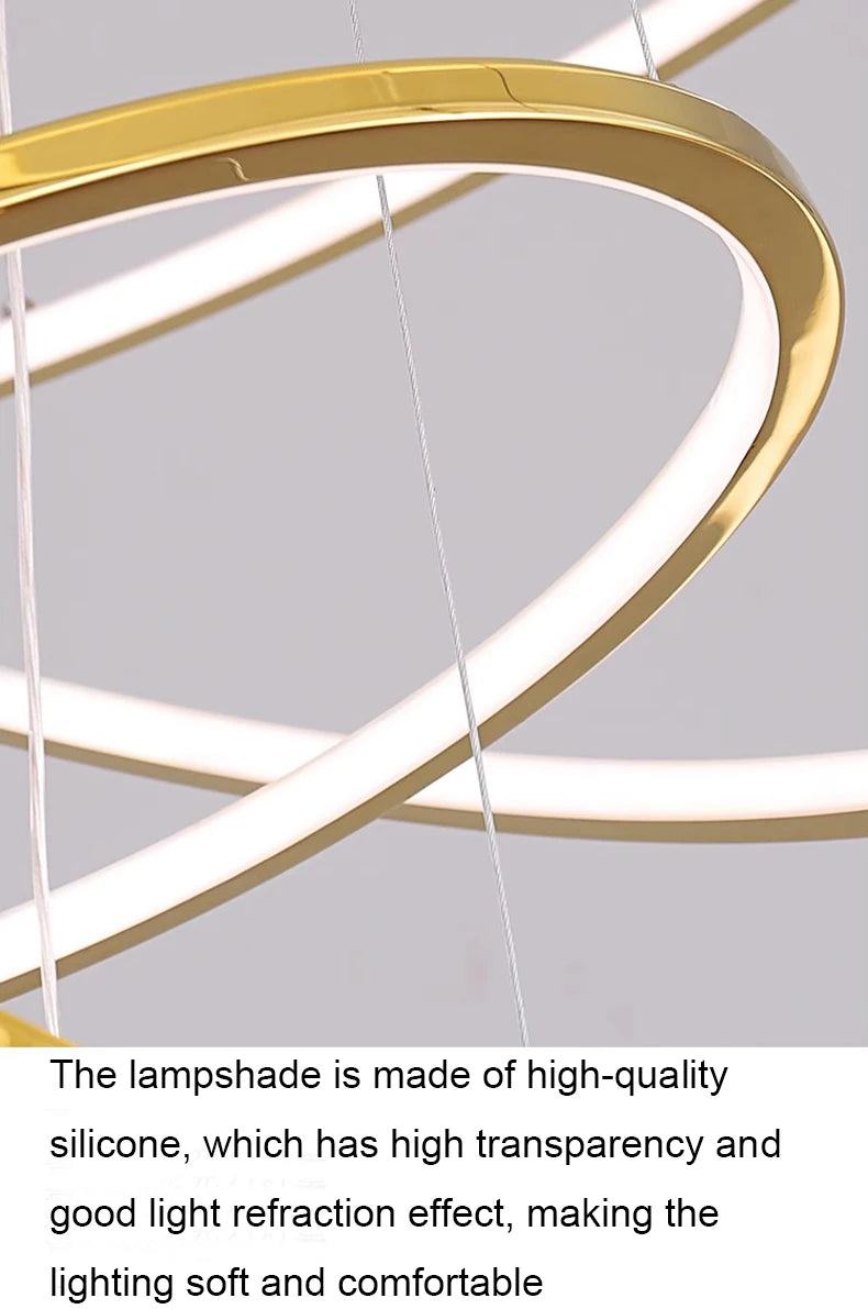 Ring lamp LED chandelier dining room bedroom duplex floor living room large chandelier staircase loft stainless steel chandelier