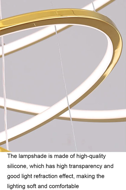 Ring lamp LED chandelier dining room bedroom duplex floor living room large chandelier staircase loft stainless steel chandelier