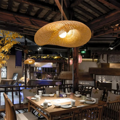 HandMade Vintage Bamboo Weaving LED Pendant Light Home Hanging Chandelier Lighting Living Room Kitchen Rattan Woven  Lamp