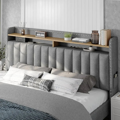 Queen Bed Frame with Headboard and Storage, Upholstered Queen Bed Frame with Storage, Queen Size Bed Frame with 2 Drawer