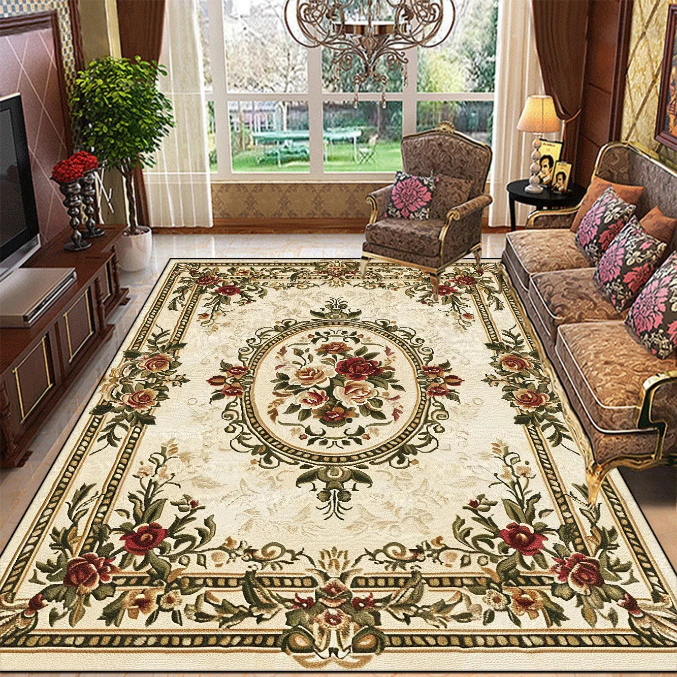 Retro Floral Large Size Carpets Living Room European Decoration Non-slip Sofa Area Rugs for Bedroom Cloakroom Floor Mat Washable