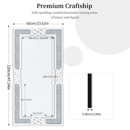 90/100/120CM Large Crystal Crush Diamond Mirror Vanity Silver Decorative Wall Hang Mirror for Bedroom Hallway Living Room