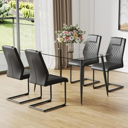 Glass Dining Table Set for 4,5 Piece Dining Table and Chairs Set，Modern Kitchen Dining Room Table with 4 Black PU Leather