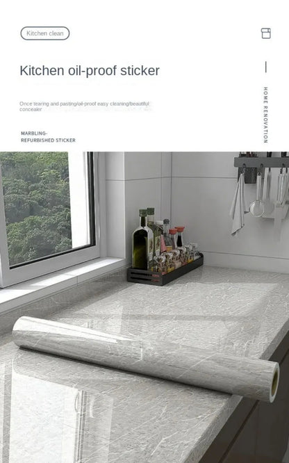 80cm Width Oil Proof Wall Stickers Waterproof Foil Wallpaper Marble Self Adhesive Mould Proof Sticker for Kitchen Bathroom Decor