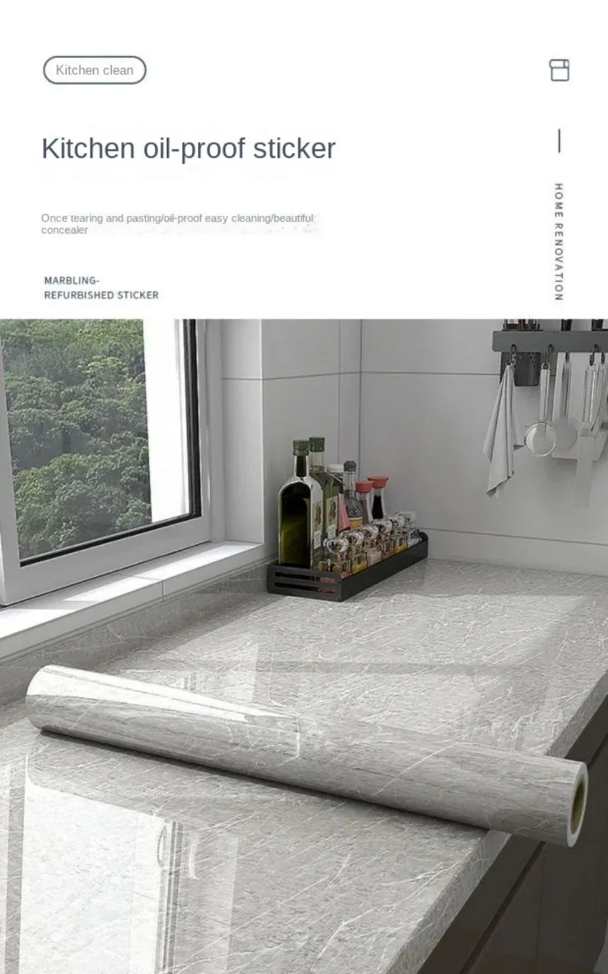 80cm Width Oil Proof Wall Stickers Waterproof Foil Wallpaper Marble Self Adhesive Mould Proof Sticker for Kitchen Bathroom Decor