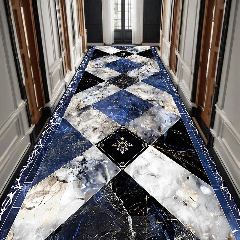Luxury Black Golden Long Corridor Carpet Hall Runner Decor Non-slip Washable Stairway Rugs European Aisle Floor Mat Customizable