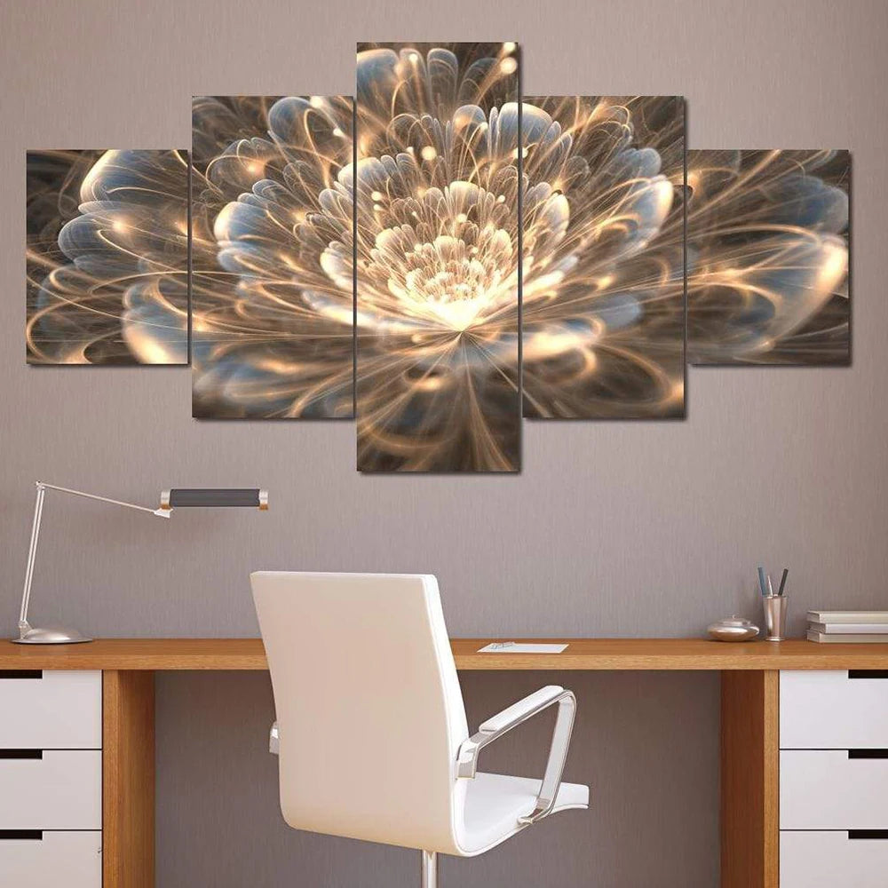 5 Panels Aesthetic Landscape Canvas Painting Abstract Natural Landscape Golden Light Art Luxury Posters Prints Living Room Decor