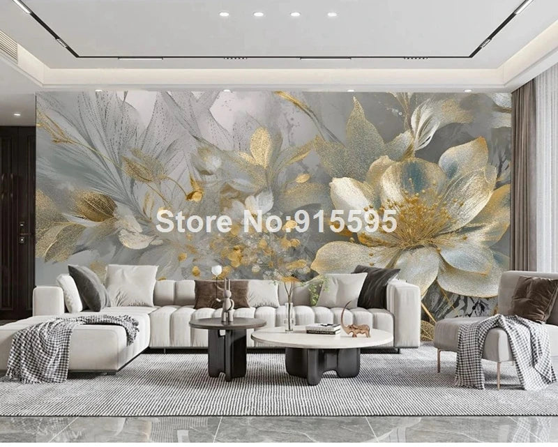 Wallpaper Luxury Creative Home Decoration 3D Stereoscopic Embossed Golden Flowers Wall Mural Paper Bedroom Living Room Backdrop