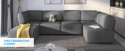 Modular Sectional Sofa with Chaise, Convertible Oversize L Shaped Couch with Reversible Ottoman,Linen 6 Seater Free Combination