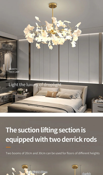 Nordic gingko leaf LED chandelier modern Kitchen living room Bedroom Dining room round interior loft ceiling hanging light