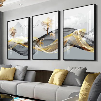 3 Nordic Luxury Ribbon Abstract Wall Art Landscape Modern Poster Print Picture Living Room Home Decorative Painting