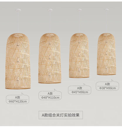 Zen Bamboo Chandelier New Chinese Lantern Hotel Chinese Style Restaurant Restaurant Bamboo Artwork Duplex Staircase Long Chandel