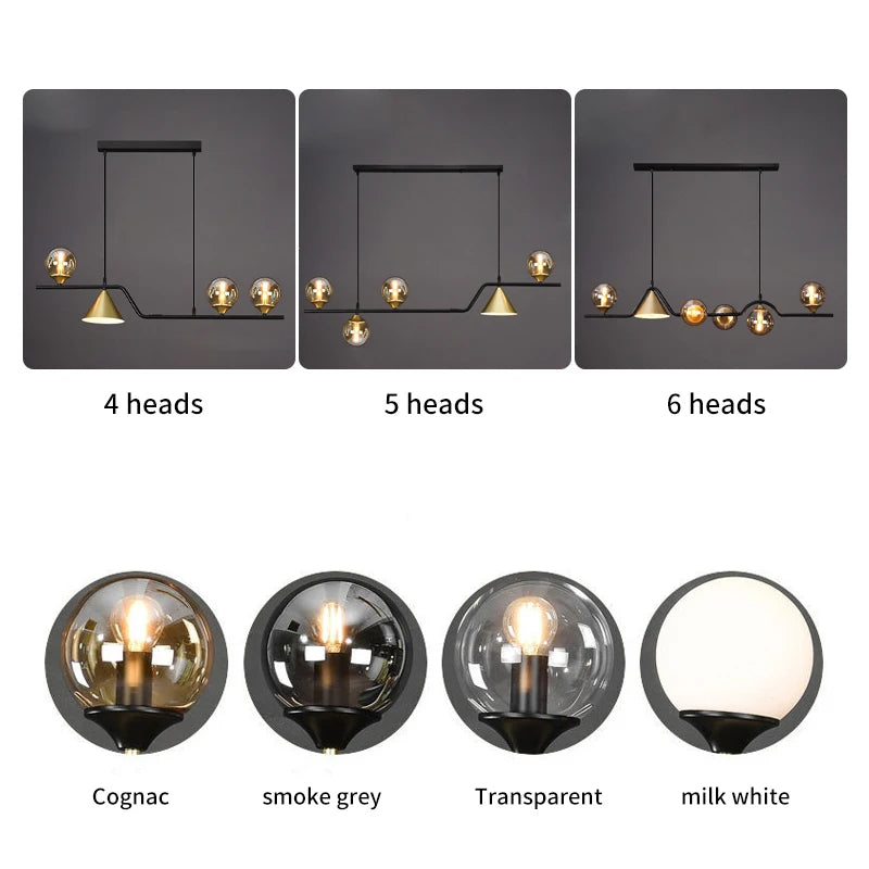 Nordic Black LED Chandelier For Living Room Kitchen Modern Home Indoor Ceiling Lighting Fixtures Glass Ball E14 Hanging Lamps