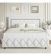 King and Headboard,Boucle Upholstered Platform Bed Frame,Modern Style,Soft Rounded Corners,No Box Spring Required,Easy