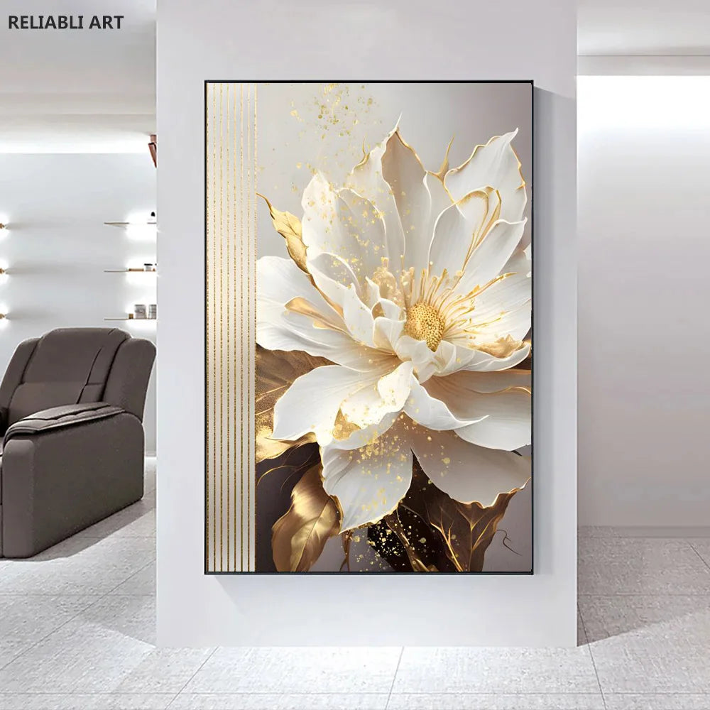 Blooming White Flowers On Canvas, Poster,Print Painting Abstract  Wall Art Picture For Nordic Living Room Decor Cuadros Unframed
