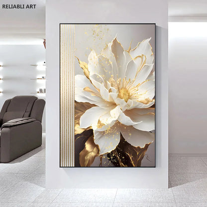 Blooming White Flowers On Canvas, Poster,Print Painting Abstract  Wall Art Picture For Nordic Living Room Decor Cuadros Unframed