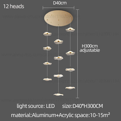Led Staircase Pendant Lamp Modern Circular Lotus Leaf Living Room Chandelier Designer Villa Style Large Penthouse Chandelier