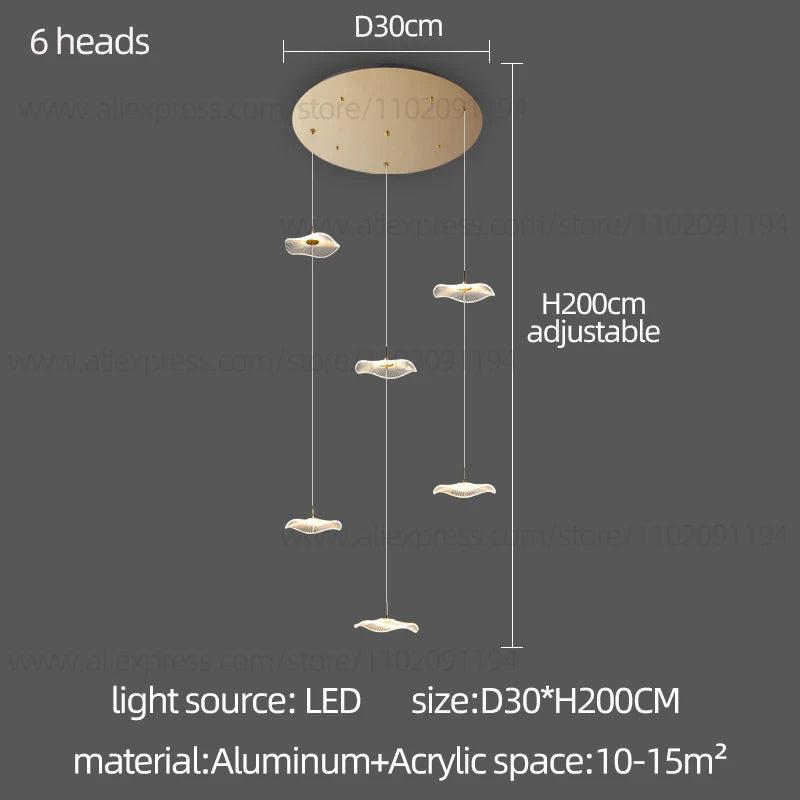 Led Staircase Pendant Lamp Modern Circular Lotus Leaf Living Room Chandelier Designer Villa Style Large Penthouse Chandelier