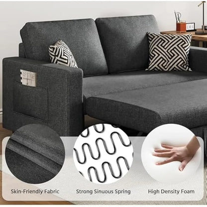 55.5 in Convertible Sofa Bed，Trundle Loveseat W/Pull-Out Trundle Bed Sleeper Sofa，for Living Room Bedroom，Convertible Couch