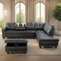 L Shaped Sectional Sofa Set with Storage Ottoman Reversible Back Cushion W/Cupholders, Wide Convertible Upholstered Couch