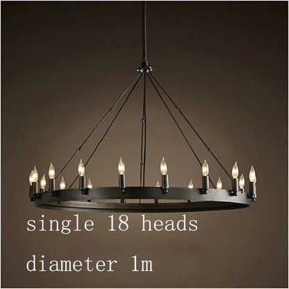 Modern American Retro Iron Pendant Lamp Vintage Industrial Led Droplight Round Cafe Restaurant Bar Knight Candle Chandelier