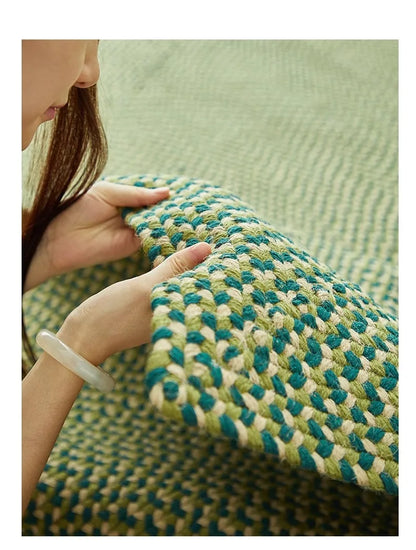 Green Hand Woven Cotton Carpet Living Room Light Luxury Modern Villa Area Rug Decor Home Study Non-slip Mat Bedroom Rug Large