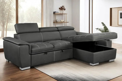 Wohnzimmer Sofas,U-Shaped Sectional Sofa with Pull-Out Bed, Adjustable Headrests, and Storage Chaise, U-Shaped Sectional Sofa