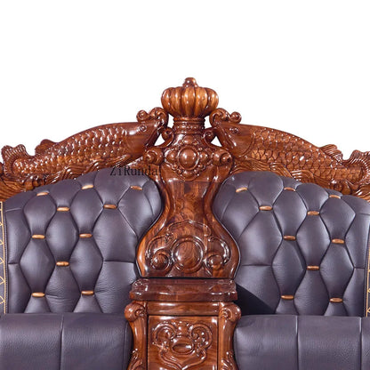 Ebony sofa leather combination, living room villa luxury solid wood furniture
