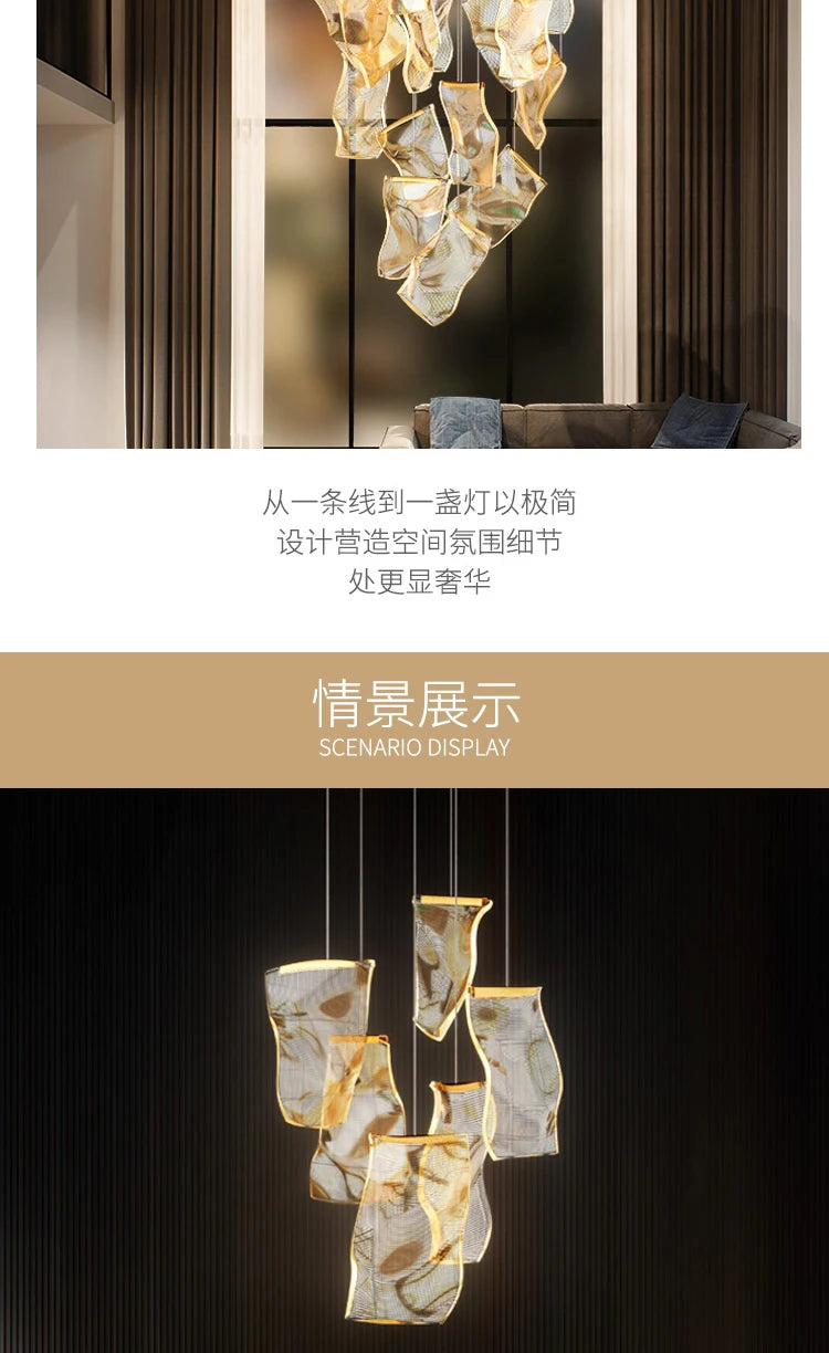 Light Guide LED Modern Chandelier living room decor lighting Duplex Rotating Stairs Pendant Lamp Dining room Hanging Lights