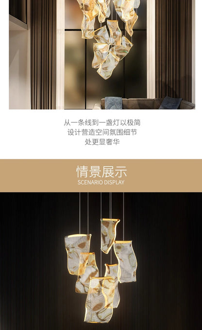 Light Guide LED Modern Chandelier living room decor lighting Duplex Rotating Stairs Pendant Lamp Dining room Hanging Lights