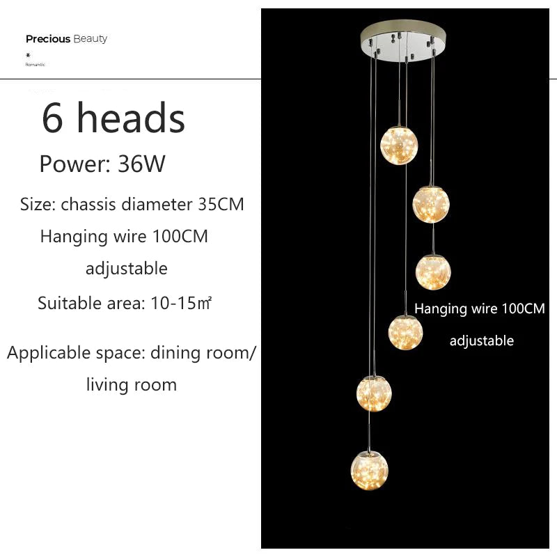 Modern Led Chandelier Glass Ball Dimmable for Staircase Living Room Pendant Lamps Home Decor Lighting Suspension Design Lusters