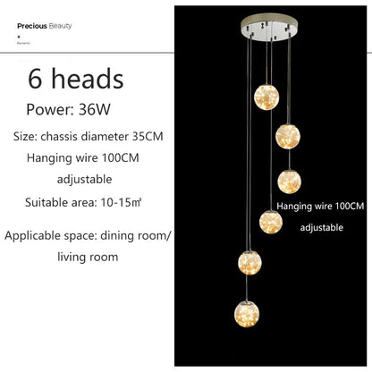 Modern Led Chandelier Glass Ball Dimmable for Staircase Living Room Pendant Lamps Home Decor Lighting Suspension Design Lusters