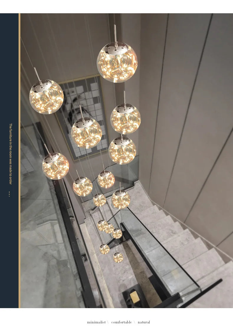 Modern Led Chandelier Glass Ball Dimmable for Staircase Living Room Pendant Lamps Home Decor Lighting Suspension Design Lusters