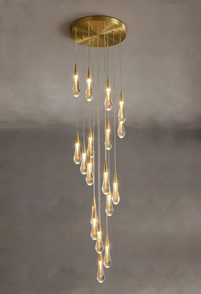 Modern crystal light chandelier for staircase large gold drop design led cristal lamp long villa lobby hanging lighting fixture