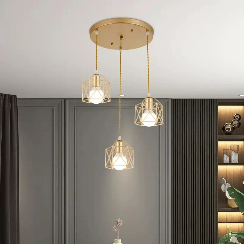 Industrial Pendant Light Adjustable Hanging Lamp for Ceiling Light Fixture Metal Cage Chandelier Lighting for Island Dining Room