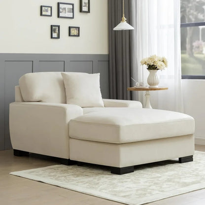 Modern Mid-Century Indoor Oversized Chaise Lounger Comfort Sleeper Sofa with Pillow and Soild Wood Legs, Velvet, Cream