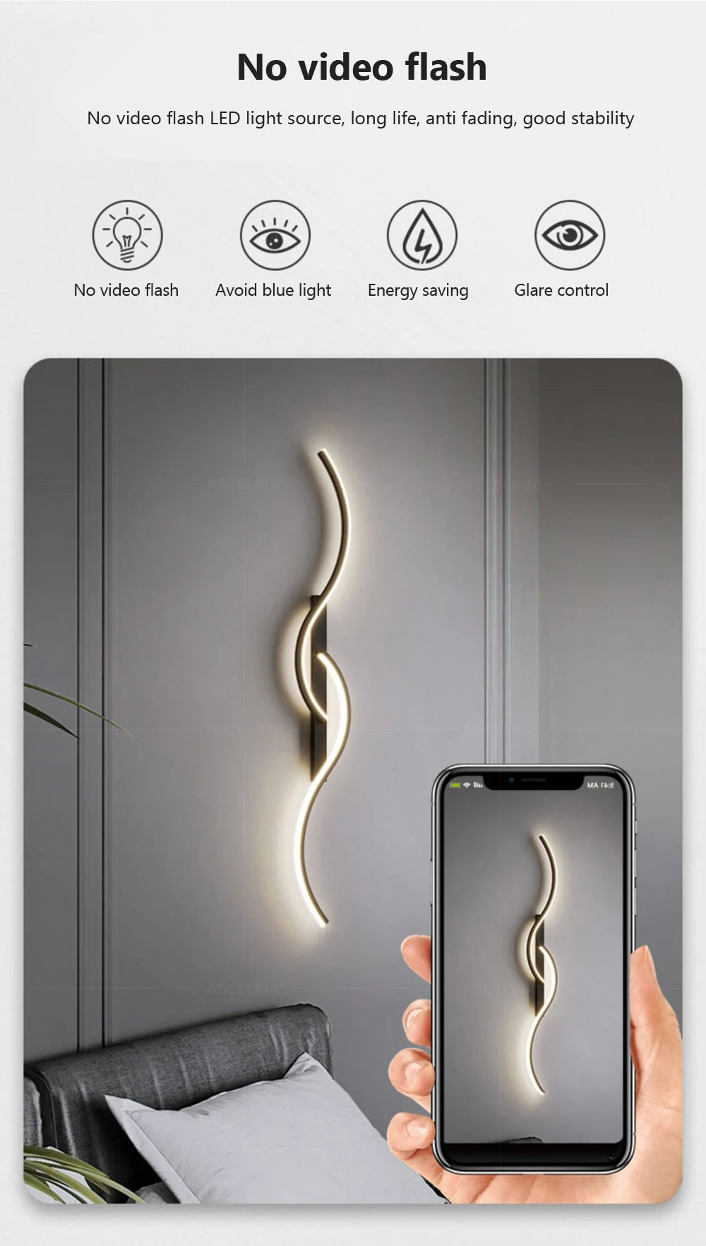 LED Wall Lamp 60/80/100CM Smart Remote Control Adjustable Color Temperature Brightness Bedroom Bedside Living Room Wall Sconces