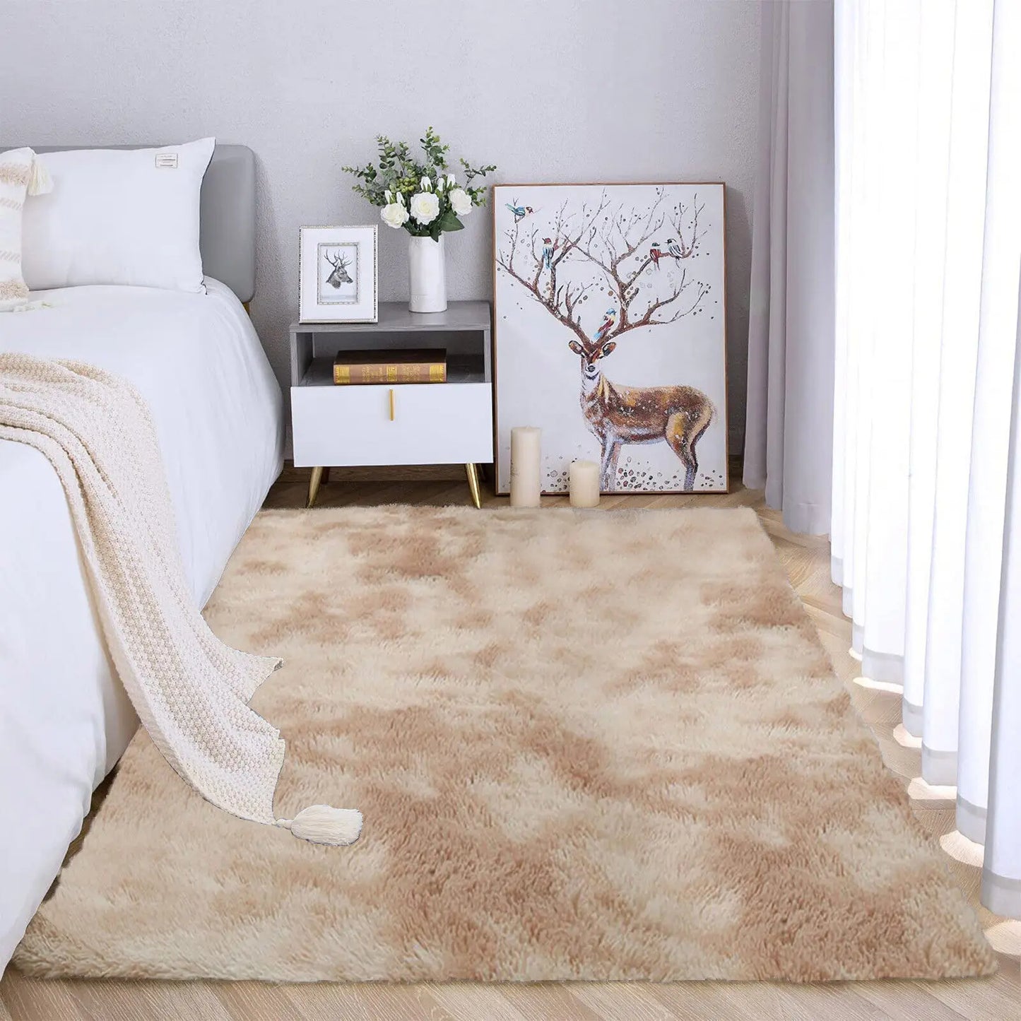 Ultra Soft Fluffy Area Rugs for Bedroom Shaggy Bedroom Carpet Plush Living Room Furry Floor Rugs Non-Slip Tie-Dyed Floor Carpet