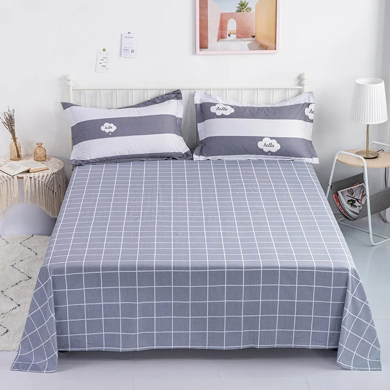 Abstract Geometric Stripe Lines Flat Sheet 3 Pieces 100% Cotton Bed Sheet Soft Comfortable Bedding for Guestrooms and Bedroom