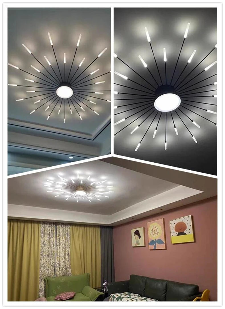 Led Firework Chandelier Dimmable For Living Room Bedroom Milk Yellow Ceiling Chandelier Dining Room LED Ceiling Lamp With Remote