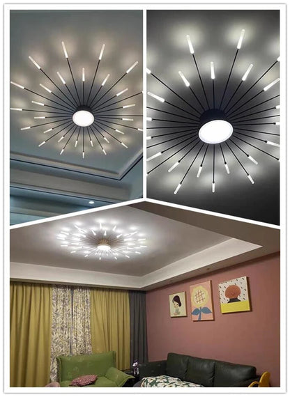 Led Firework Chandelier Dimmable For Living Room Bedroom Milk Yellow Ceiling Chandelier Dining Room LED Ceiling Lamp With Remote