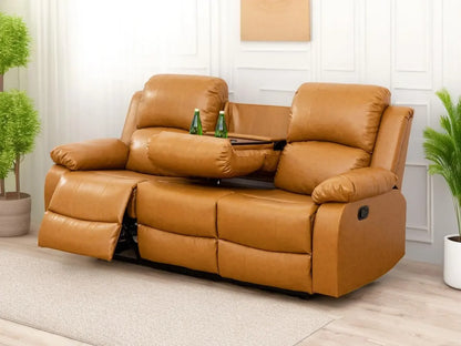 Beige Recliner Sofa Set, Manual Reclining Sofa Living Room Furniture Sets Bonded Leather Reclining sofas(Beige, 3PCS Set)