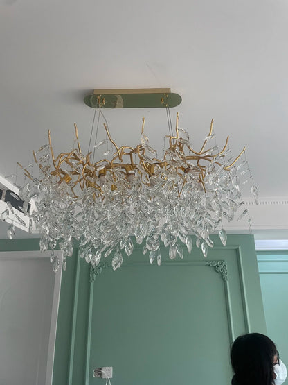 Dining Room Chandelier Long Shaped Dining Room Circular Branch Simple French Luxury Villa Living Room Crystal Lighting Fixtures